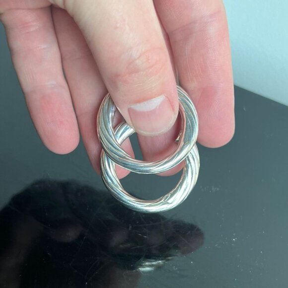 Vintage Sterling 925 Silver Hoop Earrings, Sculptural - Picture 2 of 4